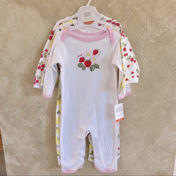 Hudson Baby Onesie Three Piece Lemon and Strawberry Set - Picture 1 of 8